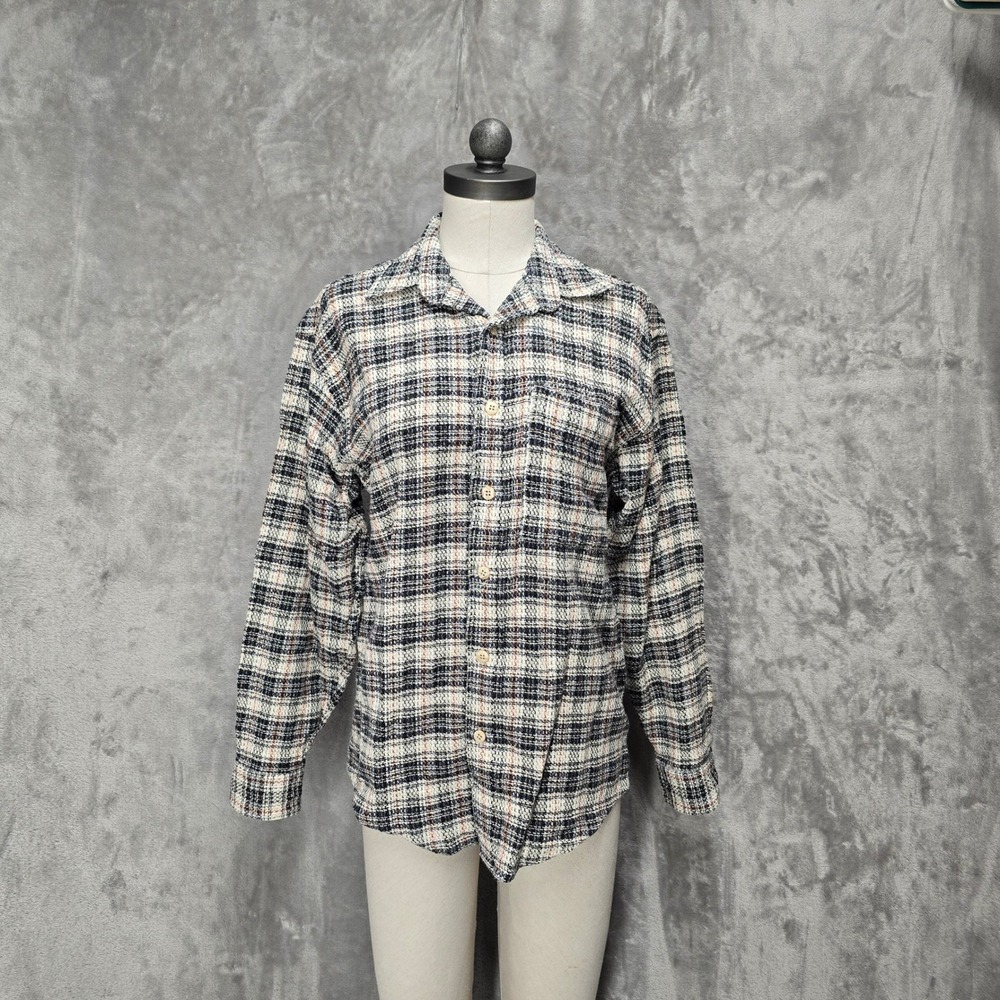 Canella Italy Mens S Plaid Linen Button Up Shirt Textured Earthy Coastal Rustic
